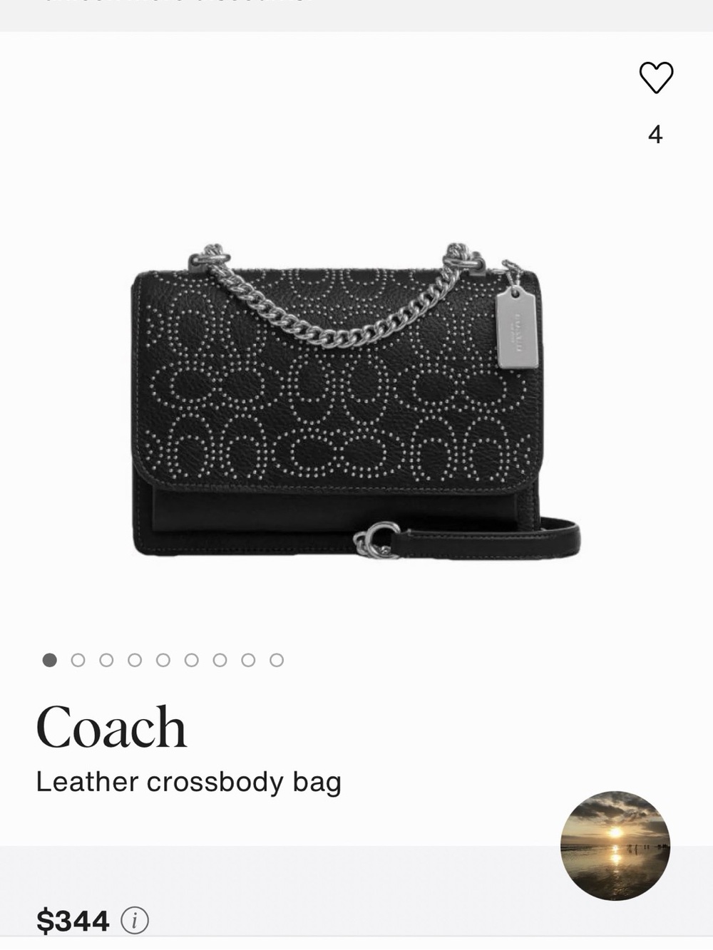 Coach Klare Black Leather Stud-Accent Chain Crossbody